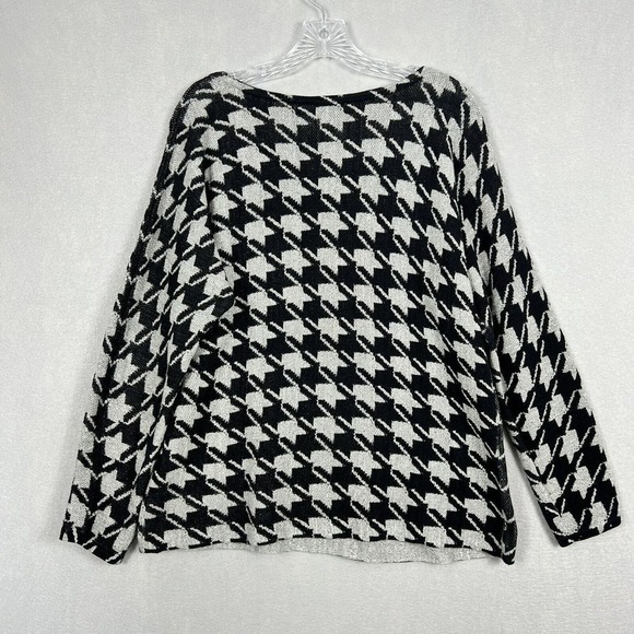 J. Jill Top Size Medium Petite Gray Houndstooth Long Sleeve Sweater Tunic - Picture 11 of 11